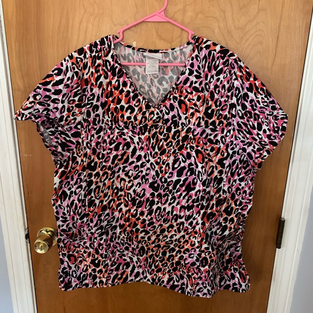 Pink Cheetah Print Scrub Top